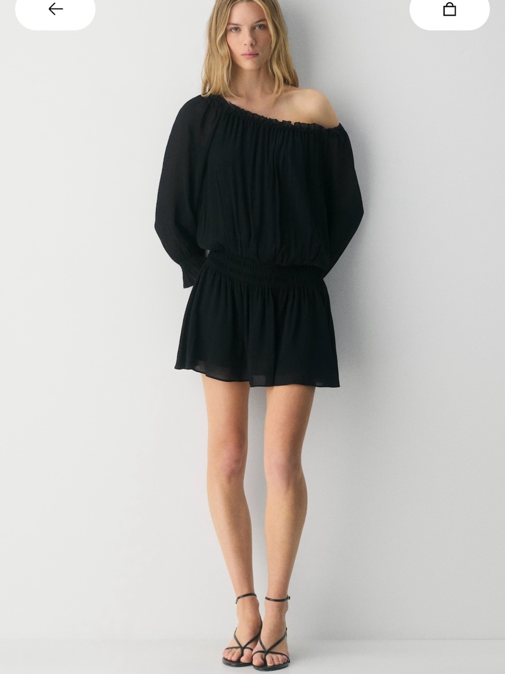 Aritzia Cedilla Dress Black Off-Shoulder Smocked Waist Mini Dress